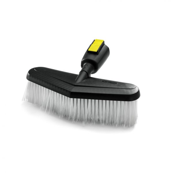 Push-on Wash Brush head attachment with stiff bristles and a black and yellow Kärcher design, isolated on a white background.