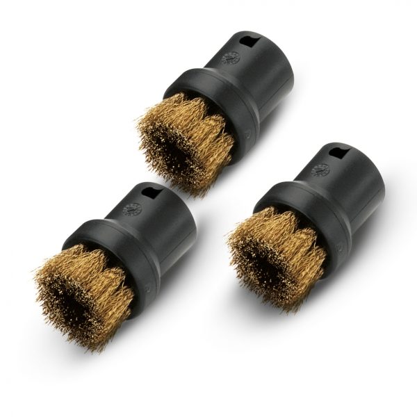Two round brush sets with brass bristles for cleaning, displayed on a white background.